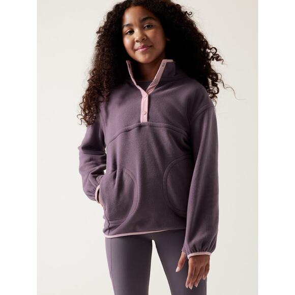 Athleta Girls Cold Snap Fleece Pullover Dusk Violet Sweatshirt L/12 Purple Pink - Picture 1 of 16
